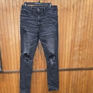 American Eagle Distressed Next Level Flex Black Jeans Size 33x32 Mens